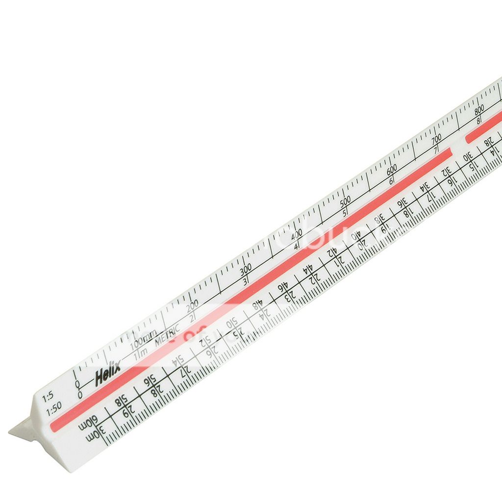 HELIX 300mm 12" TRIANGULAR SCALE METRIC RULE WHITE Plastic Solid Base
