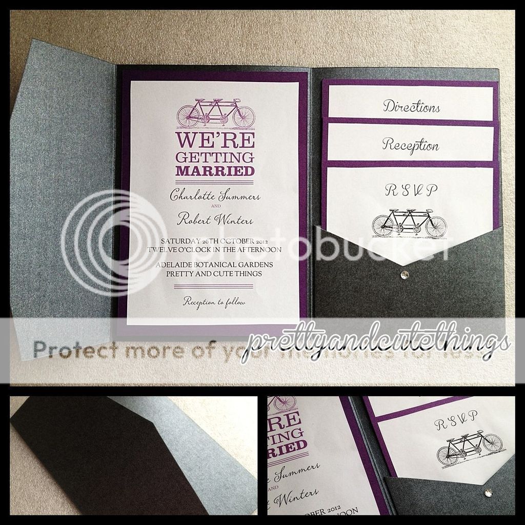 Pink and grey pocket wedding invitations